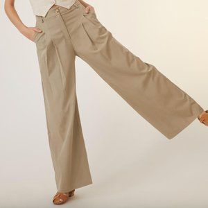 Anthropologie Amadi Pleated Wide Leg Pants In Sand Tan Size M High rise trousers